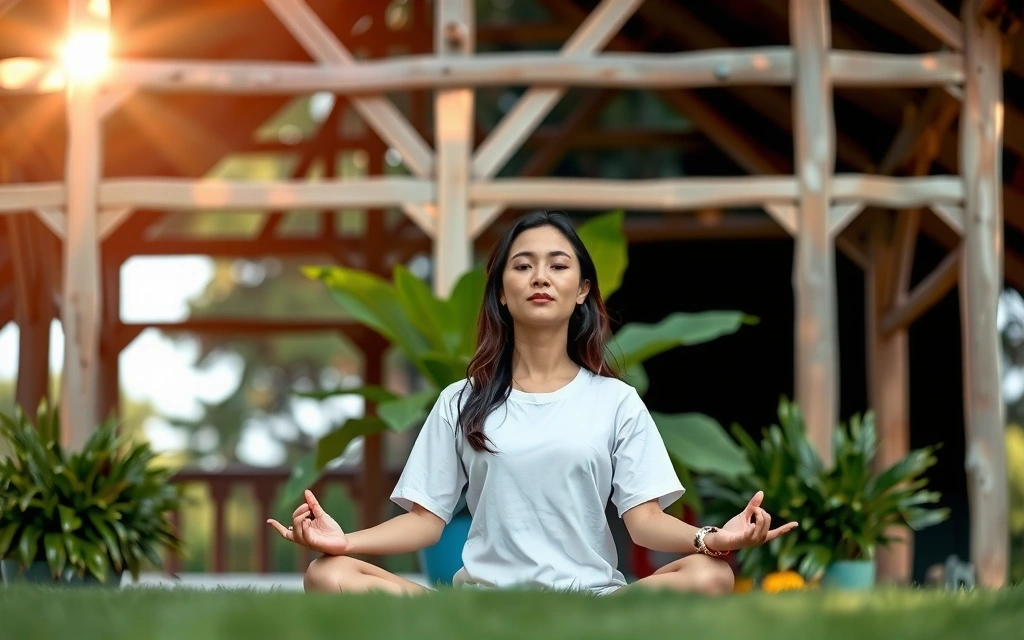Serene woman meditating in a natural setting, symbolizing holistic well-being