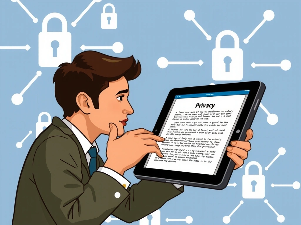 A person reading a privacy policy document, highlighting data security and user rights.